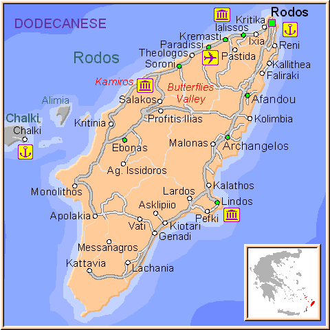 Map of Rhodes, Greece